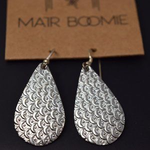 Matr Boomie Earring Teardrop Silvertone Textured New Handmade Artisan Boho